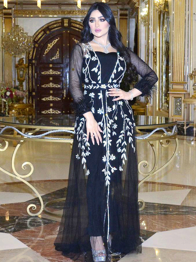 Indien Türkei Muslimischen Abaya Kleider Frauen Elegante Diamant Hochzeit Abend Party Kleid Spitze Gürtel Abaya Marokko Kaftan Robe.