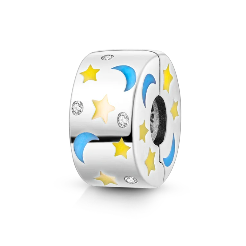 Silver Clasp 925 Sterling Silver CZ pave Clip Charms Daisy Beads Stopper Safety Chain fit Original Bangle Bracelet Jewelry Clip