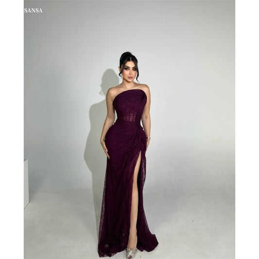 Sansa maßgeschneiderte trägerlose, ärmellose Meerjungfrau-Abschlussballkleider, bodenlang, mit Schnürung, فستان • Na__ Julie – Partykleider mit seitlichem, hohem Schlitz.