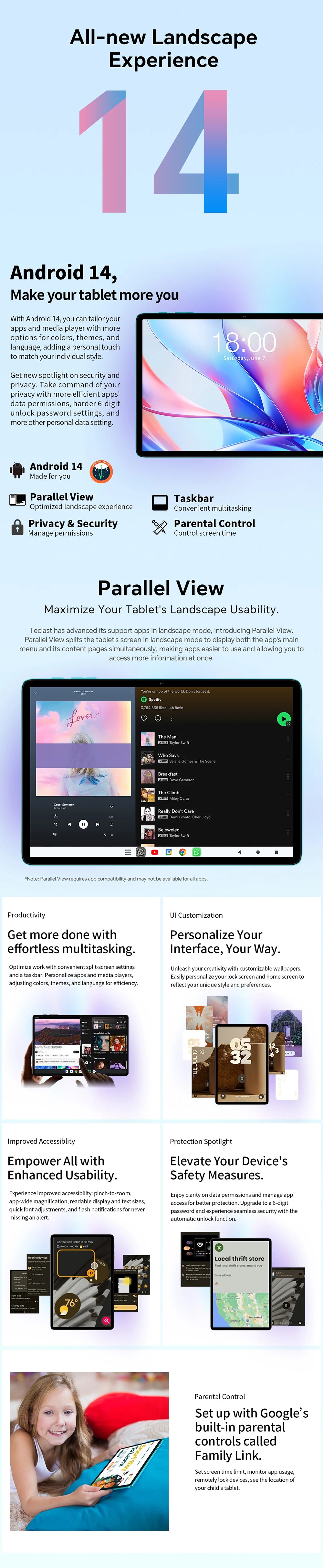 Teclast P30 Android 14 Tablet 10.1" IPS, Max 12GB RAM (4GB+8GB Expansion), 128GB ROM, UNISOC T606, Dual Cameras, Face Unlock.