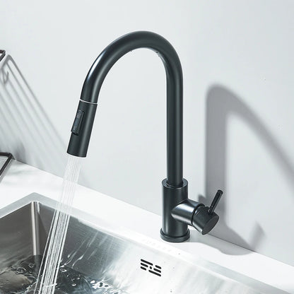 Black Pull Out Kitchen Faucet Deck Mounted Flexible Hot And Cold Water Kitchen Sink Mixer Tap With Stream Shower Modes Nozzle