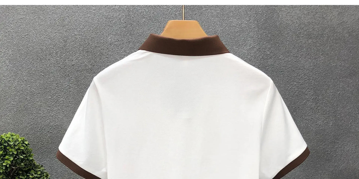 Men's Casual Polo Shirt Collared Short Sleeve Pique Cotton Breathable V-Neck Color Block Half Sleeve Summer Loose Top