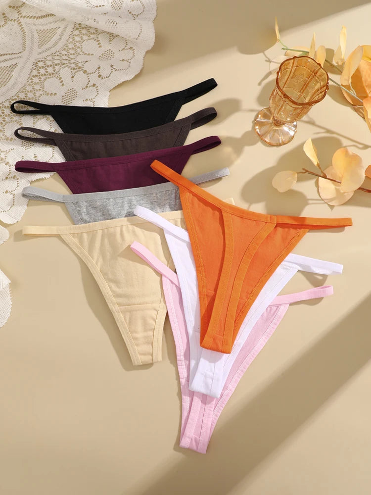 4Pcs Women's Cotton Thongs Sexy Thin Waist Underwear Traceless Low Waist G-string Sports T-Back Female Breathable Panties S-XL.