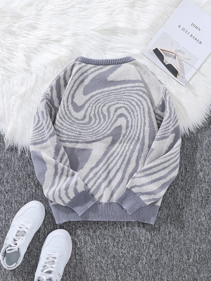 New Popular Street Ripped Abstract Starry Sky Pattern Pullover Ripped Sweater Casual Round Neck Knitted Men's Pullover.