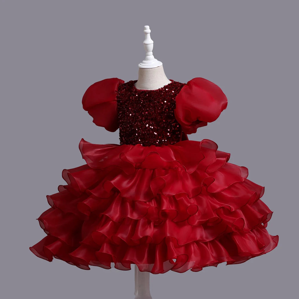 Kinderkleid, rotes Prinzessin-Halloween-Kleid, Kinderkleid, Blumenkleid, 4 bis 12 Jahre Mädchen, Klavier-Performance-Kleid.