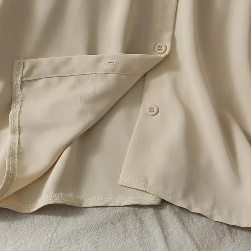 Spring Vintage Women Chiffon Shirts Korean Fashion Lace Up Loose Blouses Y2K Elegant Office Ladies Long Sleeve Outwear Tops New.