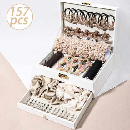 1150-Pcs Hair Clip Pearl Shark Fin Hair Grips Elastic Band Seamless Hair Bands Hair Ties Hair Accessories Gift Box Set.