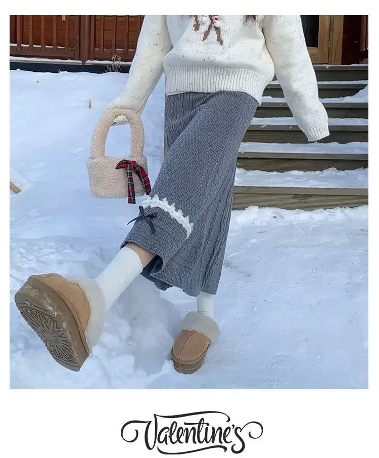 Clothes for Women Autumn Winter Japanese Style Kawaii Sweet Chic Knitted Skirts Female High Waist Solid Loose A-line Midi Skirt