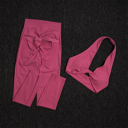 TRY TO BN Yoga Sports Sets Women's Tracksuit Sexy Back Pocket Hanging Neck Bras Fitness Leggings Sportswear Workout Gym Clothing.