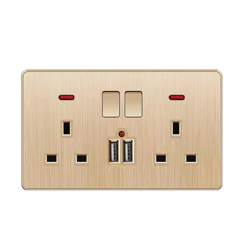 Gold 13A UK Stecker USB Steckdose, Haushalt elektrische licht schalter, universal 5 loch Dual Buchse mit USB Ladegerät, AC110-250V