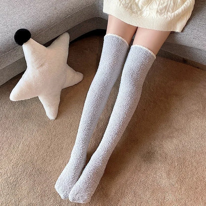 MuqiNush Thigh High Knee Socks Knitted Warm Winter Plush Thick Tall Long Boot Stockings Leg Warmers for Daily Cosplay Sleep.
