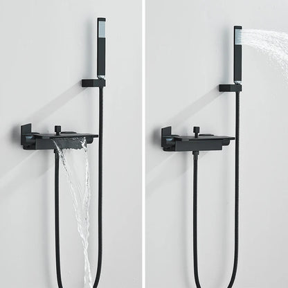 Black Waterfall Shower Faucet Bathroom Wall Mounted Bathtub Shower Faucets Dual Handles Hot Cold Water Mixer Tap with Handshower