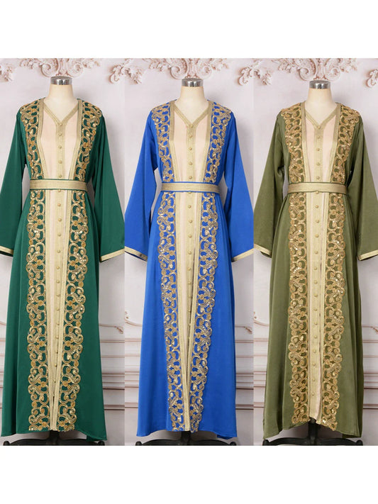 Naher Osten Mode Schwerindustrie Nagelperle eingelegter Diamant Muslimisches Gewand Damen langer Rock elegantes Abendkleid Kleid.