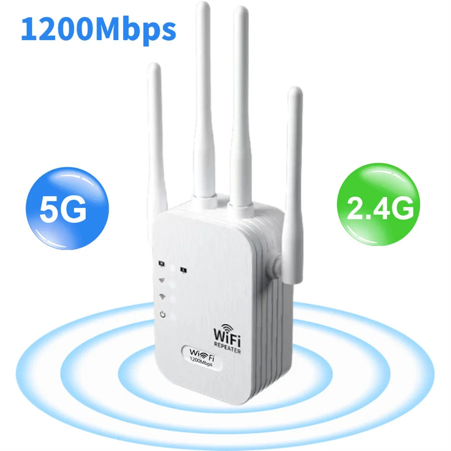 1200Mbps 5G Wireless WiFi Repeater 300Mbps 2.4G WiFi Extender Network Signal Booster Long Range WiFi Booster for Small Office.