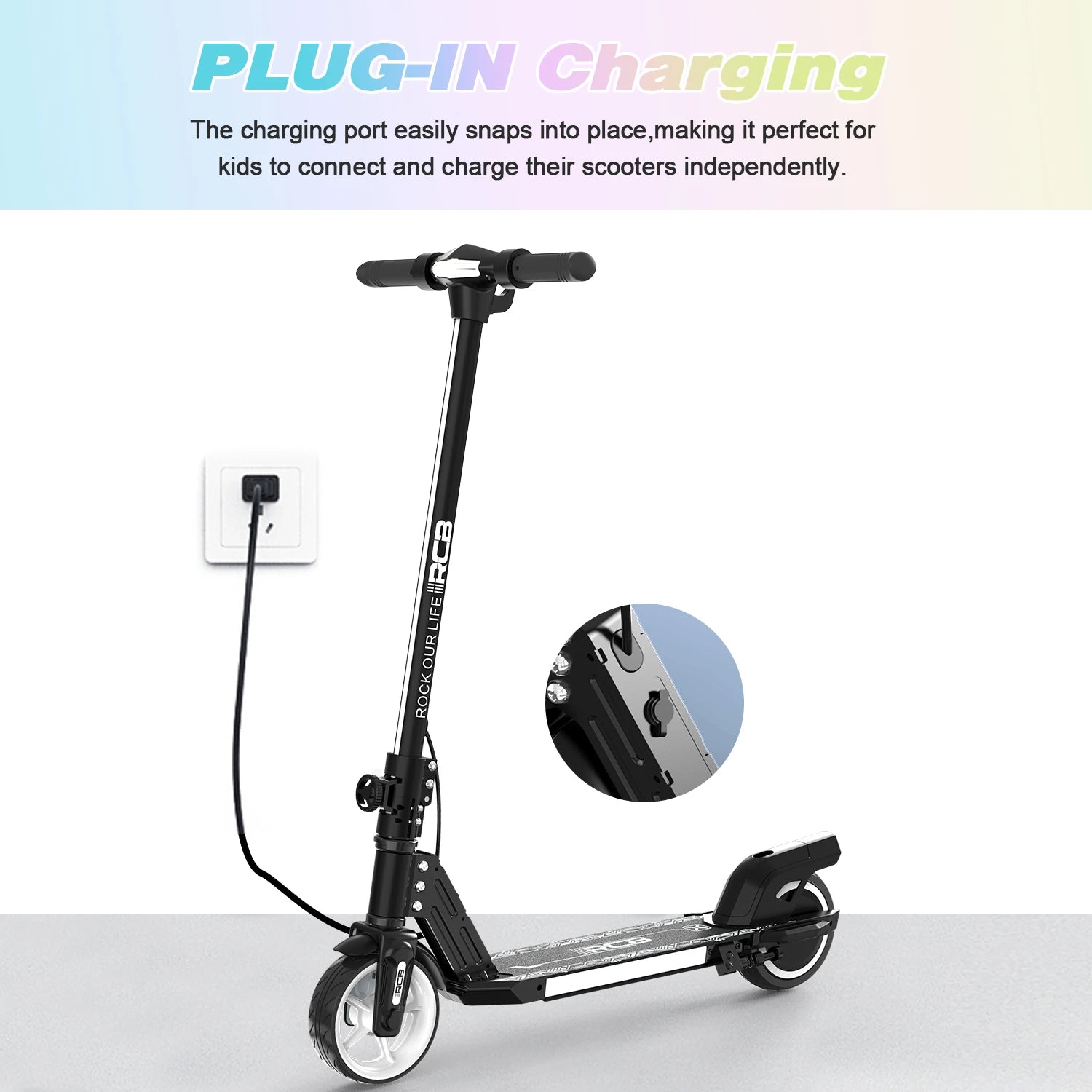 RCB R12 Electric Scooter for Kids Age 6-12, Colorful Lights, 6.5" Foldable E Scooter, LED Display, Lightweight Electric Scooter.