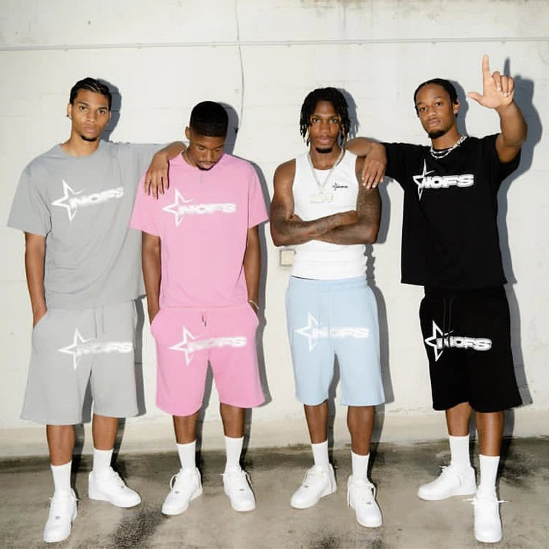 Summer Casual Sports Suit For Men Comfortable Breathable Clothing Running Sets Fitness Tracksuit T-shirt+Shorts Two-Piece Set.