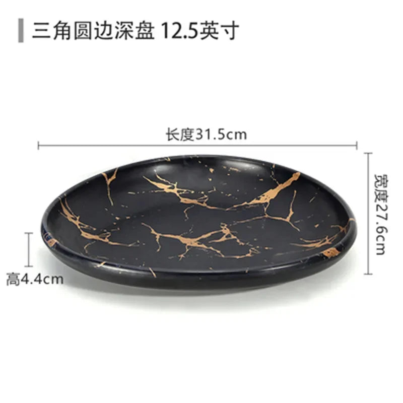 Marble Texture Imitation Melamine Plate BBQ Tableware Cake Fruits plates Snack Tray Outdoor Party Dishes Steak