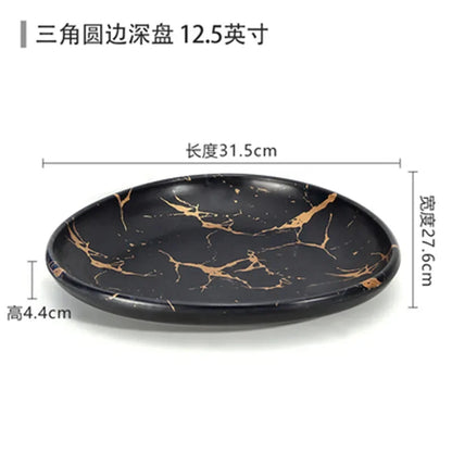 Marble Texture Imitation Melamine Plate BBQ Tableware Cake Fruits plates Snack Tray Outdoor Party Dishes Steak