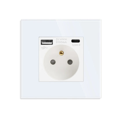 Frankreich Standard Doppelsteckdosen Französische Typ-C-Steckdosen 110-250 V Glasscheibe USB-Ladeanschluss Elektrischer Stecker Heimwerker.