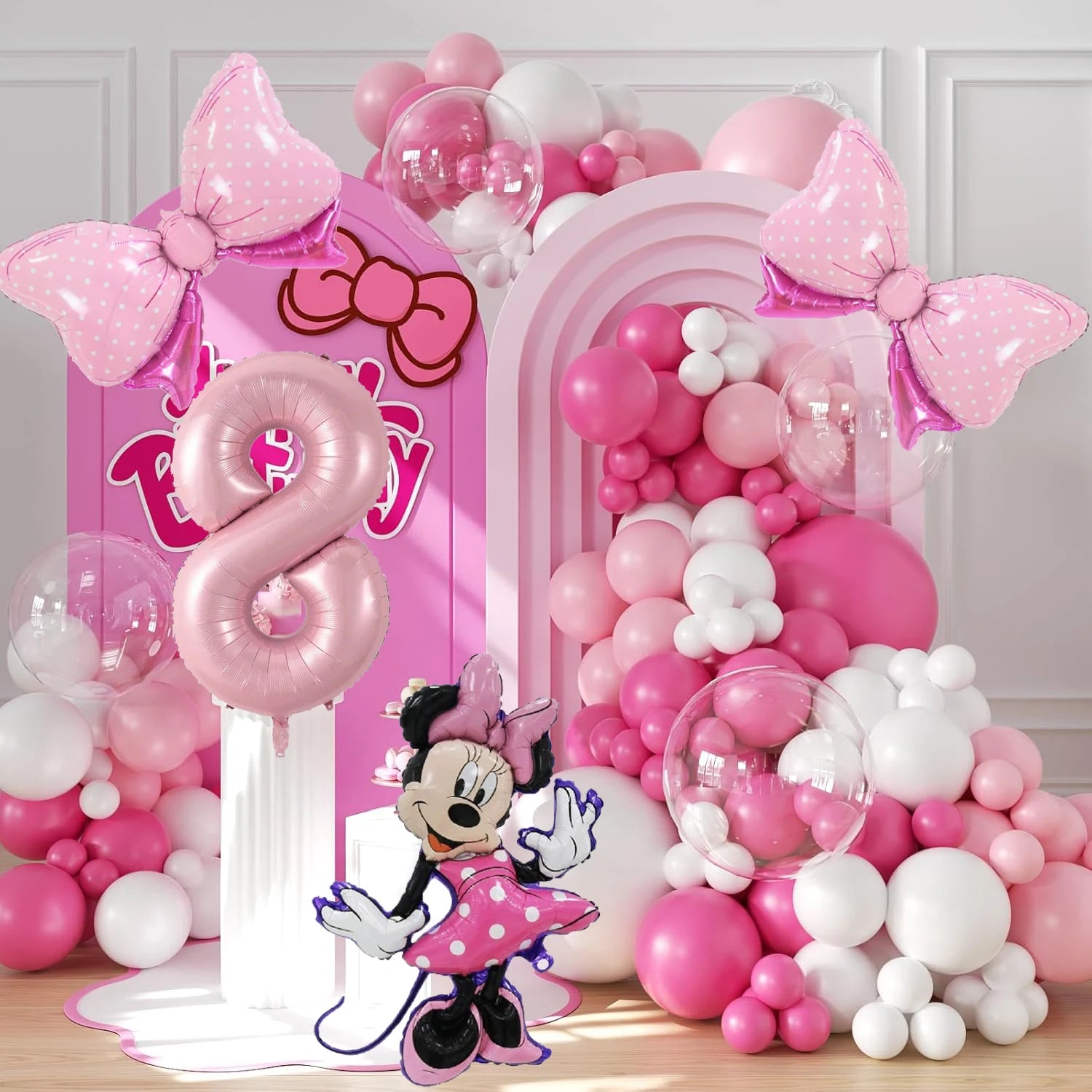 128PCS Minnie Maus Rosa Schleife Aluminium Form Ballon Girlande Bogen Set Mädchen Prinzessin Geburtstag Party Baby Dusche Dekoration Lieferungen.