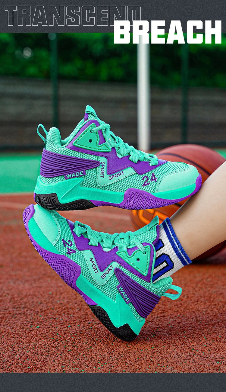 Children Basketball Shoes for Boys Girls Kids Teenagers Breathable Non-slip Lace Up Indoor Outdoor Training Sneakers Tennis Shoe.
