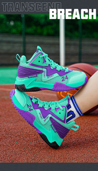 Children Basketball Shoes for Boys Girls Kids Teenagers Breathable Non-slip Lace Up Indoor Outdoor Training Sneakers Tennis Shoe.
