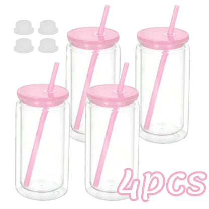 16OZ DIY Snowglobe Tumbler with Pre Drilled Hole Reusable Plastic Water Bottles Break-Resistant Mason Jar Cups for Holiday Gifts