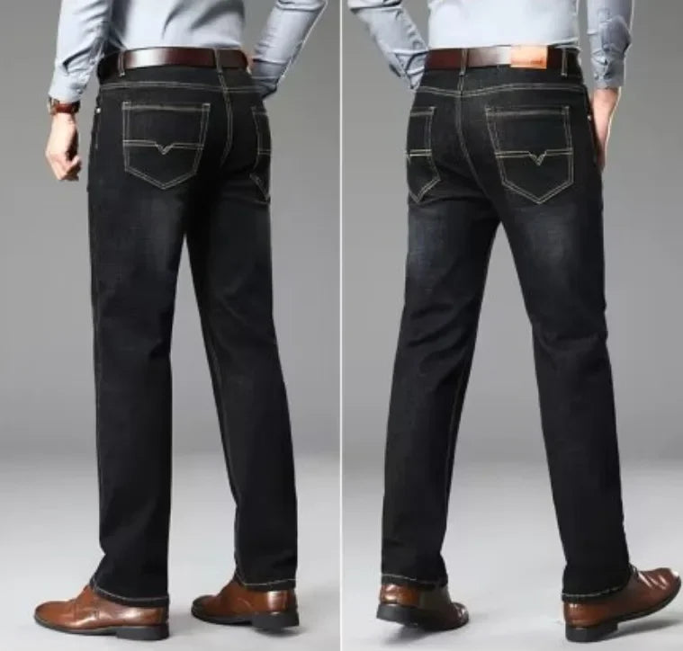 Summer Men's Stretch Jeans Straight-Leg Loose-Fit Business Casual Versatile Long Pants Lightweight Wear-Resistant.
