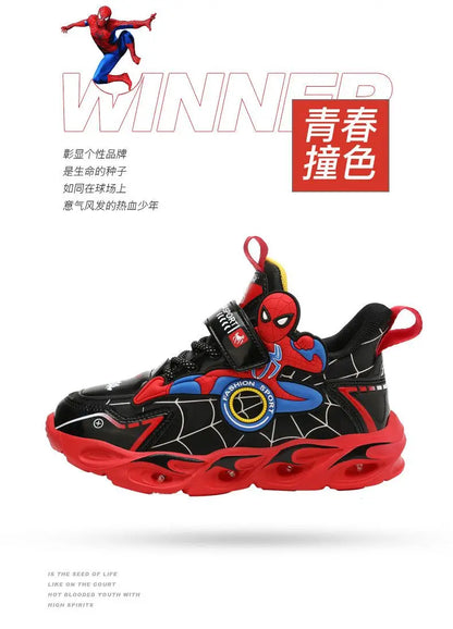 Disney Boys Shoes LED Lights Cartoon Autumn Children's Sports Shoes Leather Non-slip Children's Running Shoes Sneaker Size 25-35.