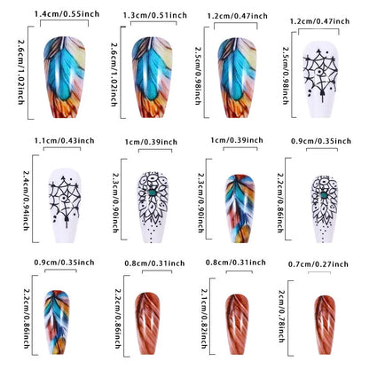 24pcs/set Medium long square fake nails for women girls cute heart flowers feather butterfly design press on false nail art tips