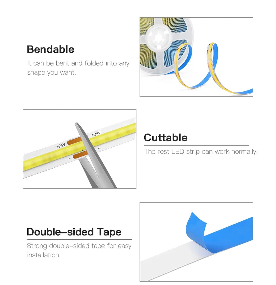 24V 10m Touch Dimmer und Hand Sweep Sensor Schalter Cob LED Streifen Licht 120leds/m LED Band Band linear dimmbar für Raum dekoration.