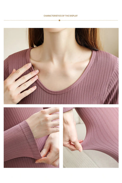 Frauen Thermo Unterwäsche Winter Langarm Winterkleid ung nahtlose Thermo Unterwäsche Intim Set Frau dicke 2 Stück Nachtwäsche