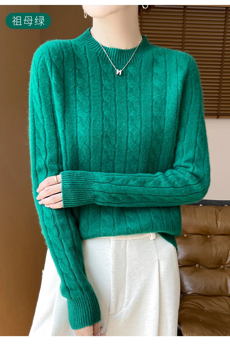 Frauen 100% Merino Wolle Verdickung Pullover Oansatz Gestrickte Twisted Pullover Herbst Winter Kaschmir Langarm Kleidung Basis Tops