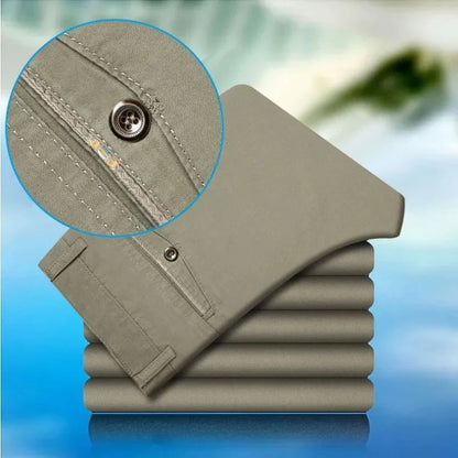 Smart Casual Pure Cotton Anti-Wrinkle High Waist Loose Baggy Straight Thicken Men Spring Autumn Solid Color Mid Casual Pants.