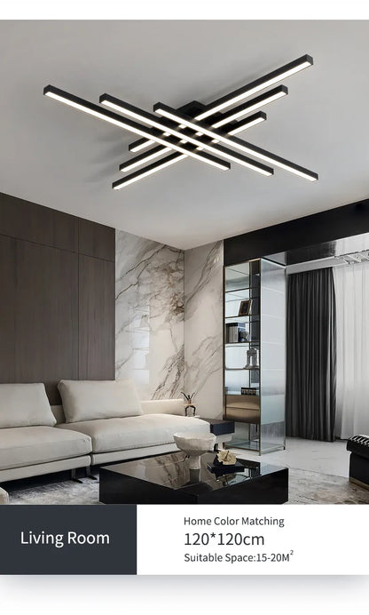Schwarz Kronleuchter quadratische Schlafzimmer Lampen Wohnzimmer Lampe LED Deckenleuchte Nordic minimalistische kreative LED Deckenleuchte Streifen Lichter