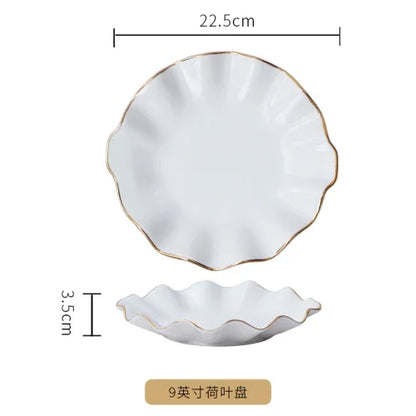 European Golden edged ceramic plate creative home serving plate special-shaped ceramic cutlery dinner plates fruit snack plates