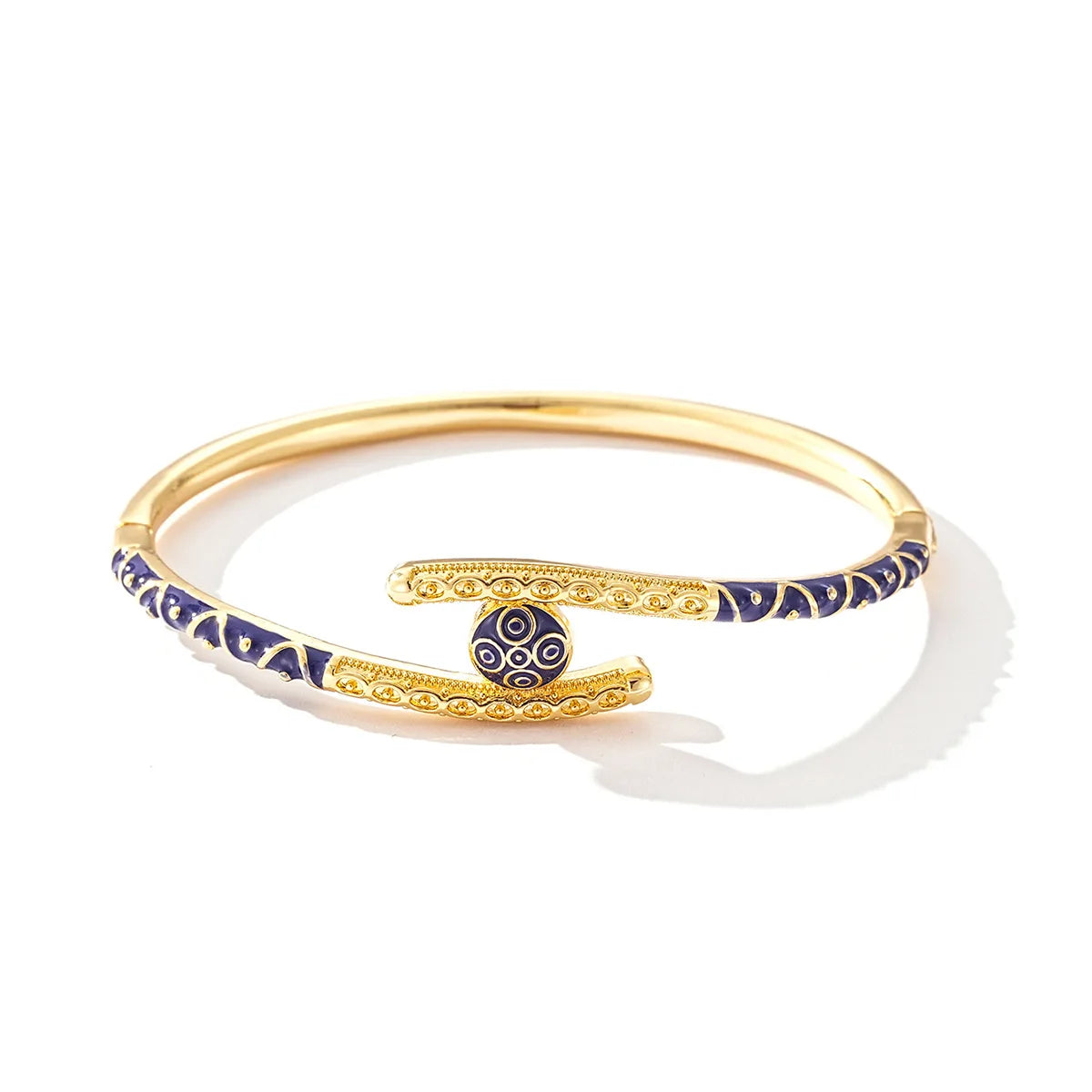 Ajojewel Golden Dubai Bride Jewelry Set Blue Enamel Bangle Ring Adjustable Bangles For Woman.