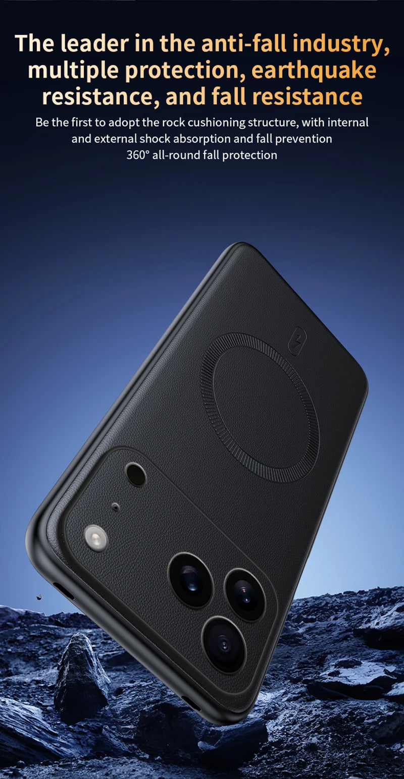 For Iphone 17 Pro Case Magnetic Leather Shield Cover For Iphone 17 Pro Anti-Fingerprint Non-Slip PC+TPU.