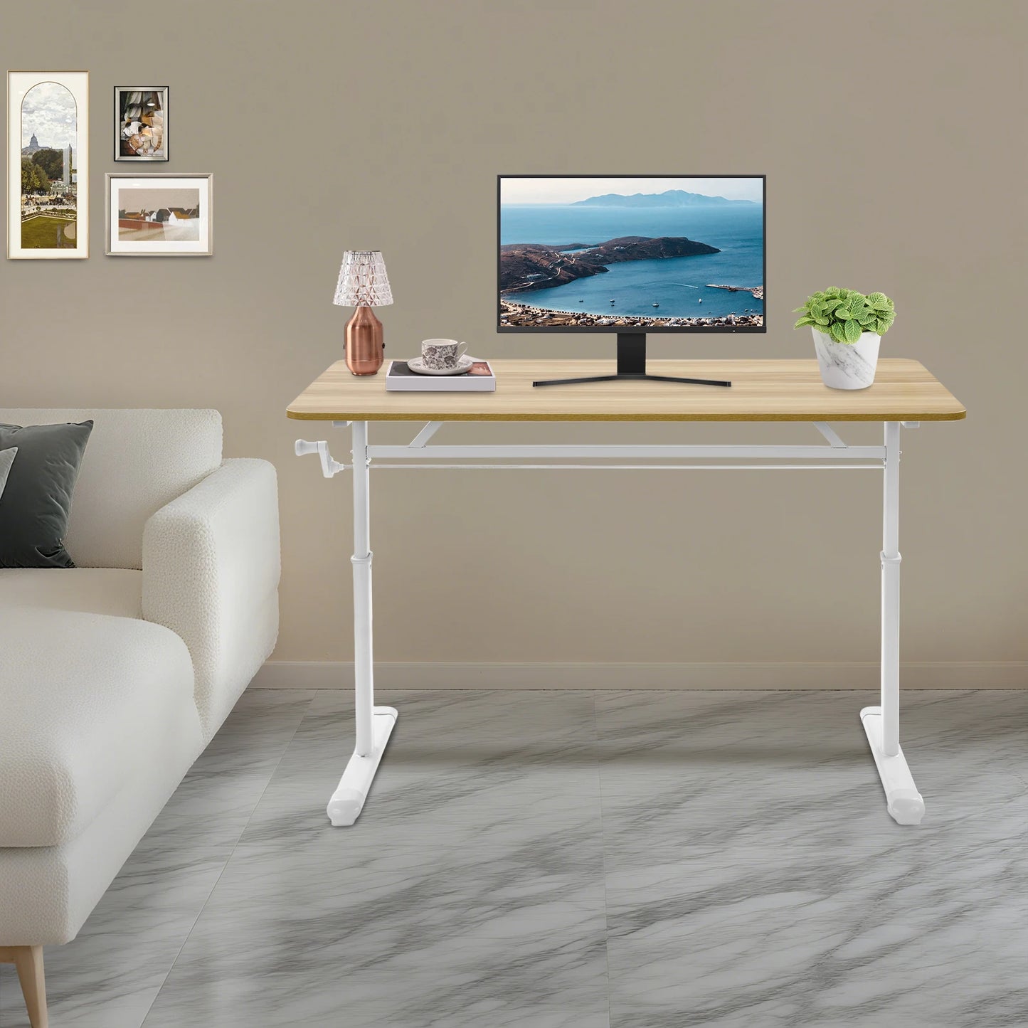 Höhenverstellbarer Stehpult, Blockfarbe, Sitz-Steh-Schreibtisch, 65–90 cm, Heimbüro-Schreibtisch, manuell erhöhbarer Tisch