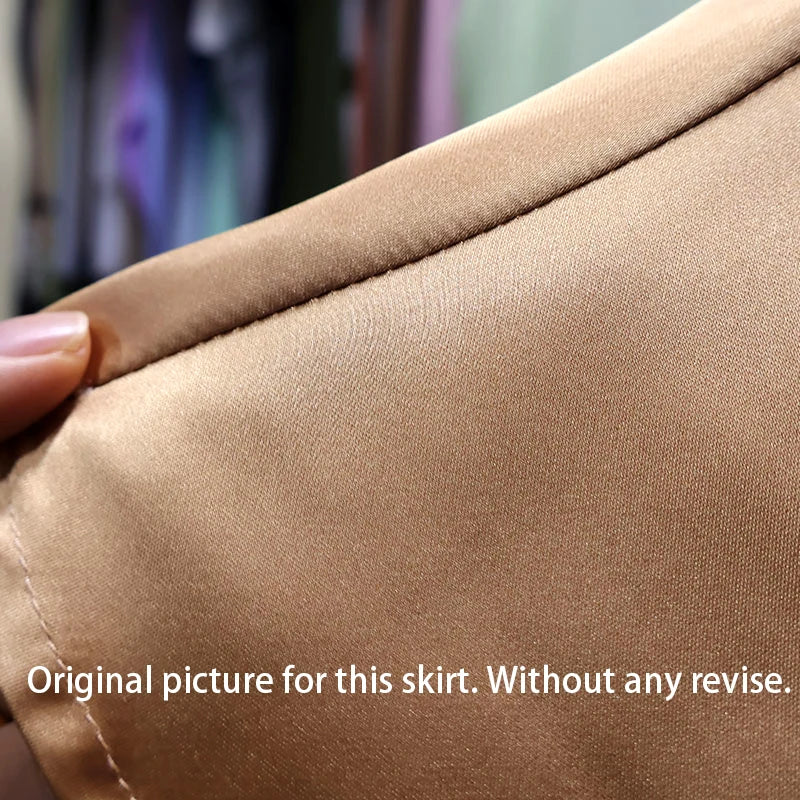 Women Fashion Satin Solid Pleated Midi Skirt Vintage Mid Elastic Waist Female Chic Lady Skirts Korean Pencil Skirt Silk like.