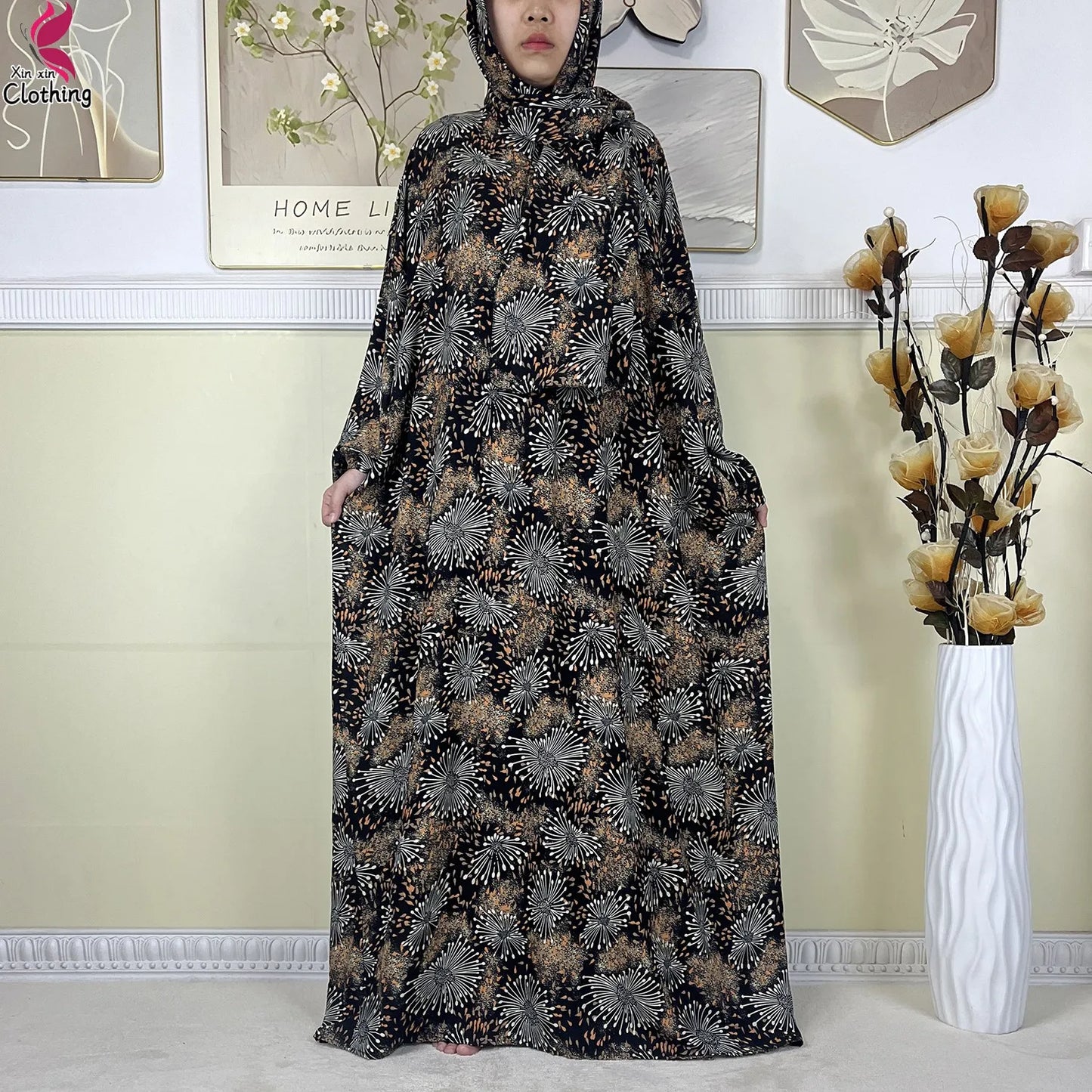 2025 New Muslim Abayas For Women Ramadan Prayer Garment Dubai Middle East Femme Robe Cotton Loose African Dress Turban Attached