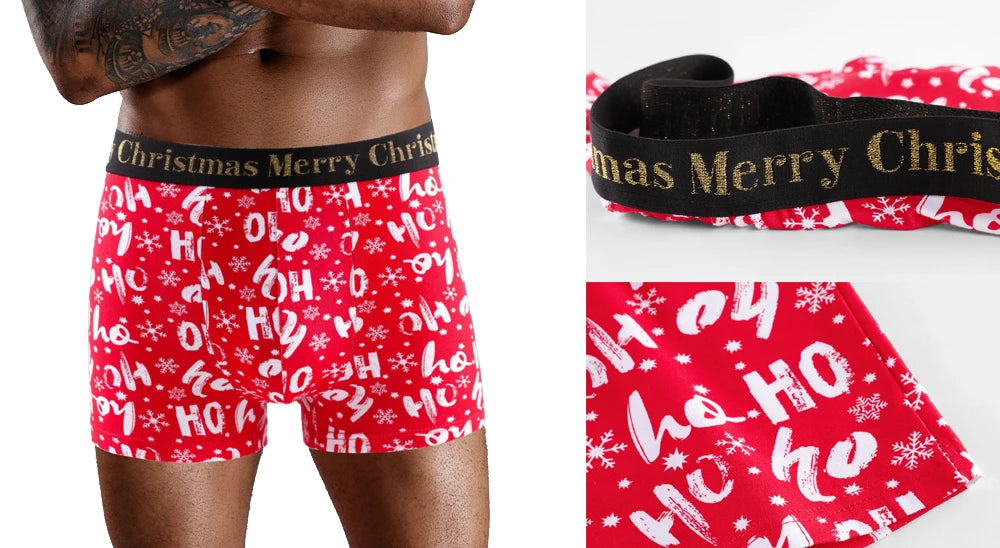 4 stücke Weihnachten Schlüpfer der Männer Baumwolle Shorts Marke Druck Männer Unterhosen Brief Bund Boxer Briefs Sexy Unterwäsche Männer Boxer