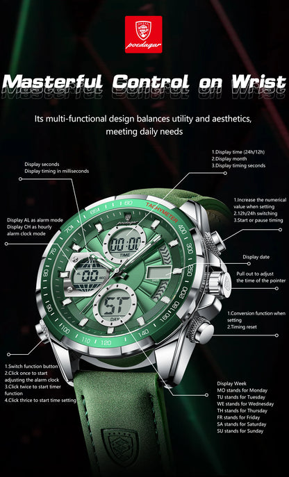 POEDAGAR LED Luxury Men Watch Luminous Week Date Dual Time Display Digital Man Clock Alarm Electronic Men's Quartz Watches Reloj.