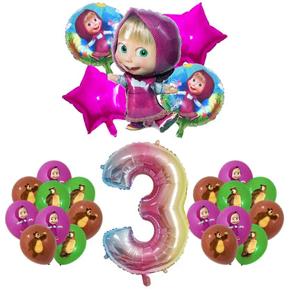 Mashas und Bär Geburtstag Party Dekoration Cartoon Thema Luftballons Kinder Event liefert Einweggeschirr Hintergrund