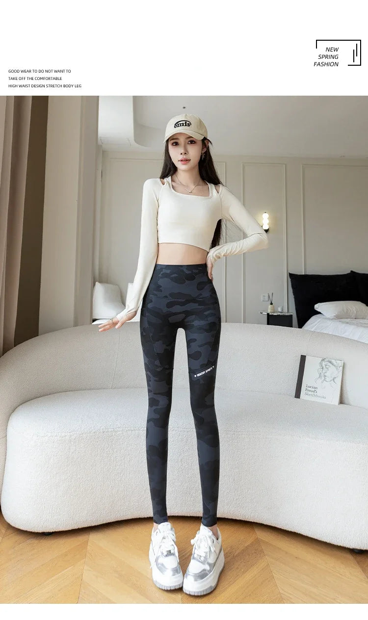 Women Camo Shark Pants High Waist Pocket Leggings Big Size Stretchy Casual Pants Fashion Skinny Yoga Fitness Pants