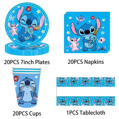 Disney Lilo Stitch Geburtstag Party Dekoration Kinder Stitch Thema Geschirr Set Engel Luftballons Happy Banner Zubehör für Mädchen zugunsten.