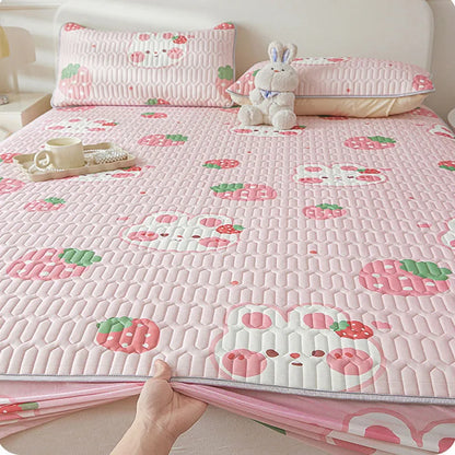 Cartoon Cute Pattern Cooling Fitted Sheet Single Natural latex fabric Soft cushion for Bedding Slow rebound Non-Slip Mattress.