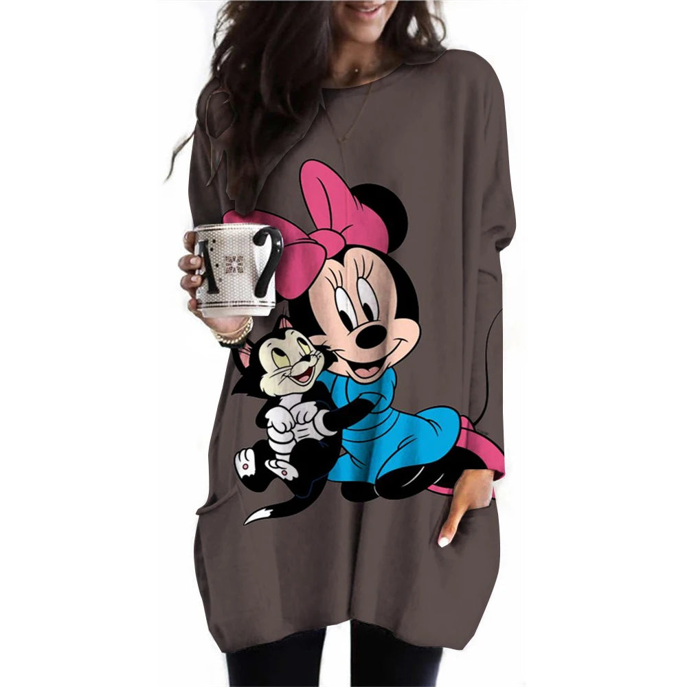 Frauen Frühling und Herbst Neue S-3XL Große T-shirt Einfarbig Lange Hülse Lose Disney der Mickey Maus Casual Harajuku Taille t-sh.