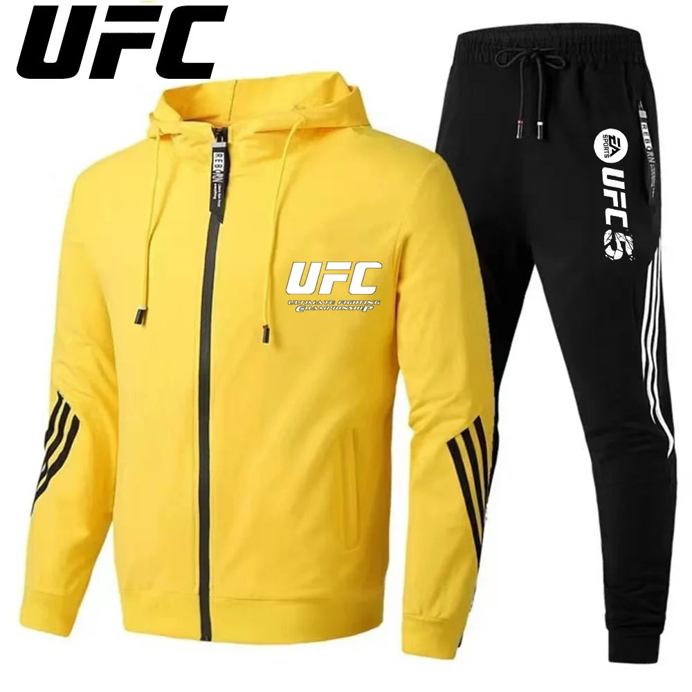 UFC New Frontier Men's Casual Sports Set Fashion Zipper Jacket Running Women's Men's Sports Set UFC Printed Outdoor Hoodie Set.