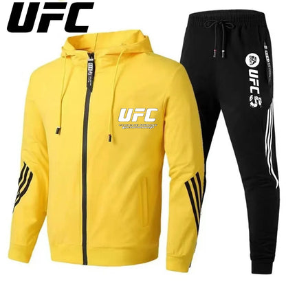 UFC New Frontier Men's Casual Sports Set Fashion Zipper Jacket Running Women's Men's Sports Set UFC Printed Outdoor Hoodie Set.